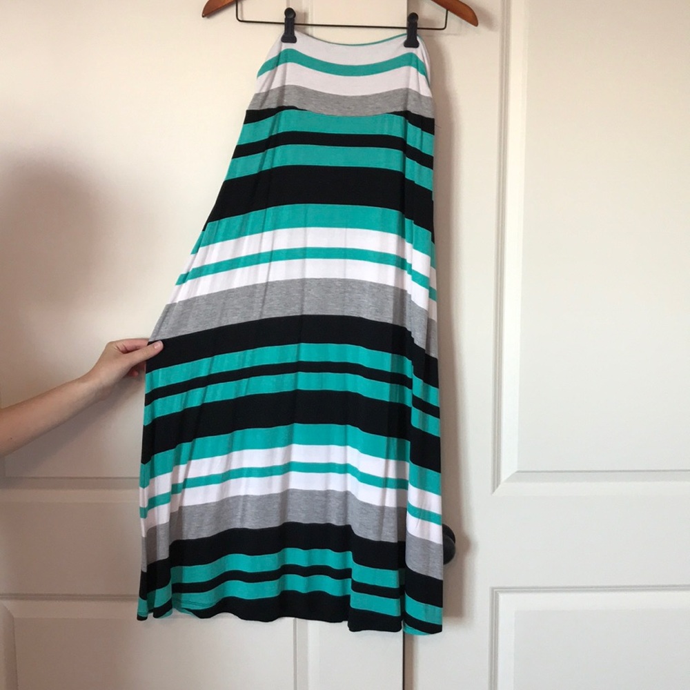 Teal Striped Maxi Skirt